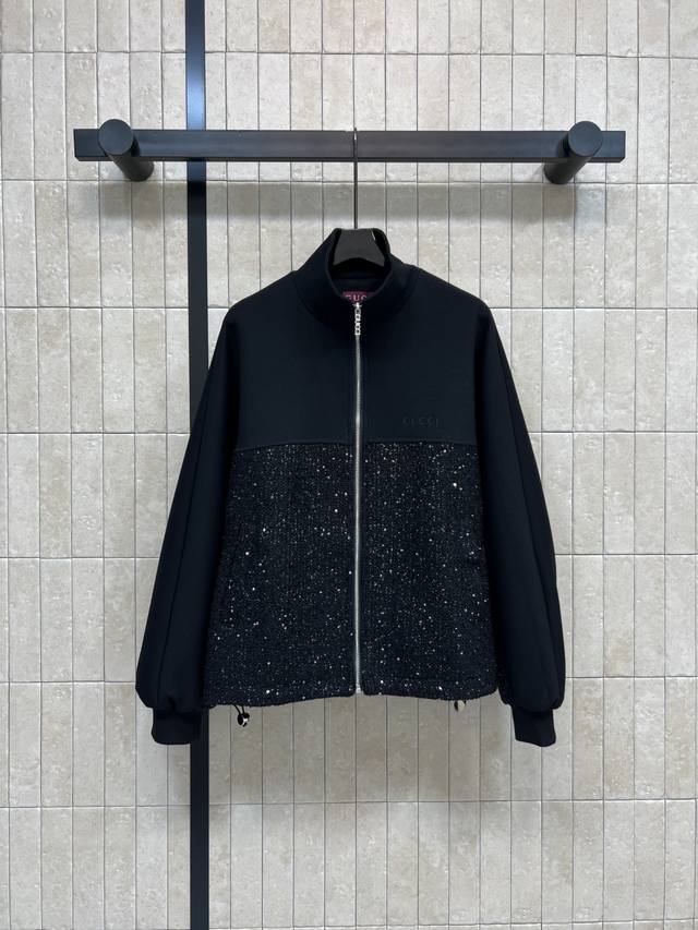 G Brand 2025 Autumn/Winter New Sequined Patchwork Jacket, Black Main Color + Seq