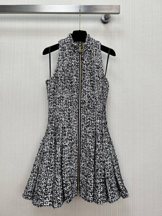 New Arrival! Balma**25 New French Black and White Tweed Pleated Dress - Three-d