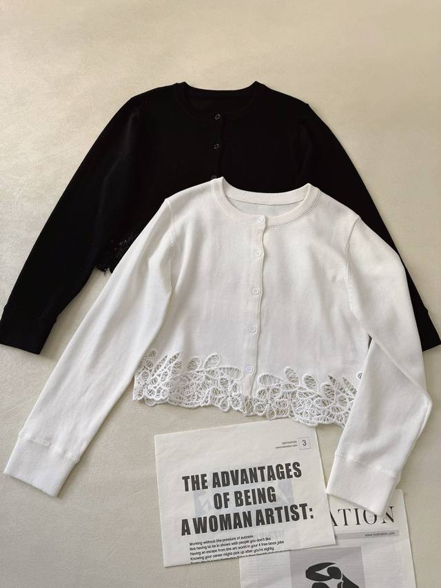 Se #This "Lyla" cardigan features a lace trim at the hem, adding a touch of roma