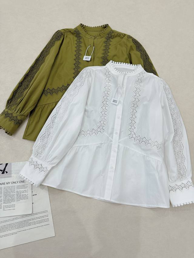 French Elegance... This hollowed-out embroidered lace-trimmed babydoll-style blo