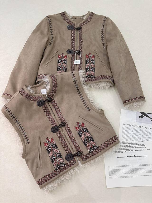 Song Yanfei's style... Im. Thickened lamb wool and fur-lined jacket + vest motor