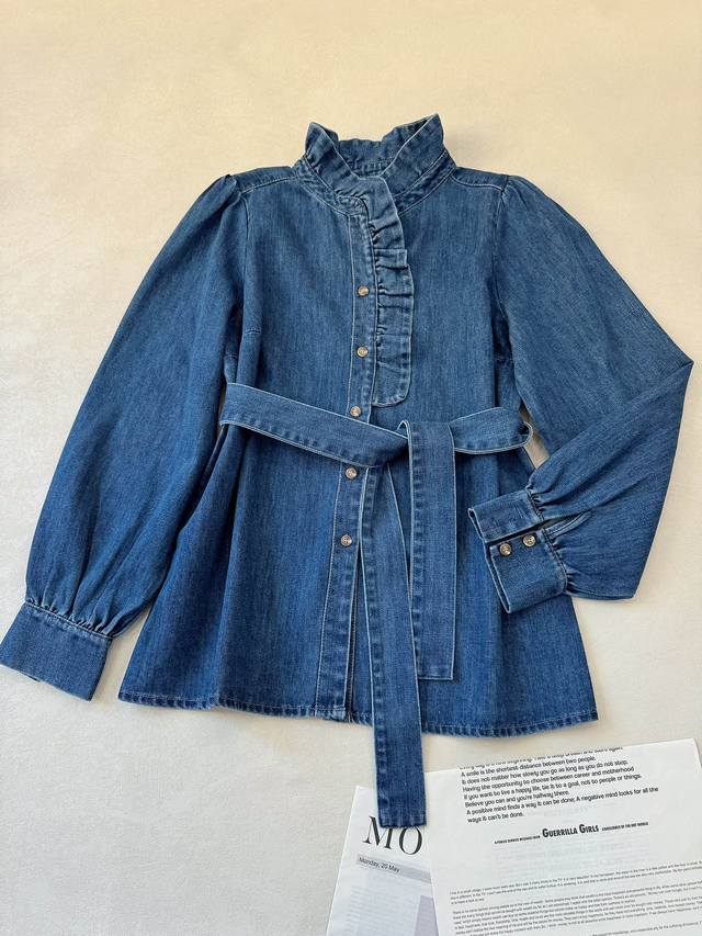 Ootd Denim Goddess. Autumn/Winter New Arrival Se.Z Stand Collar Lace Denim Shirt