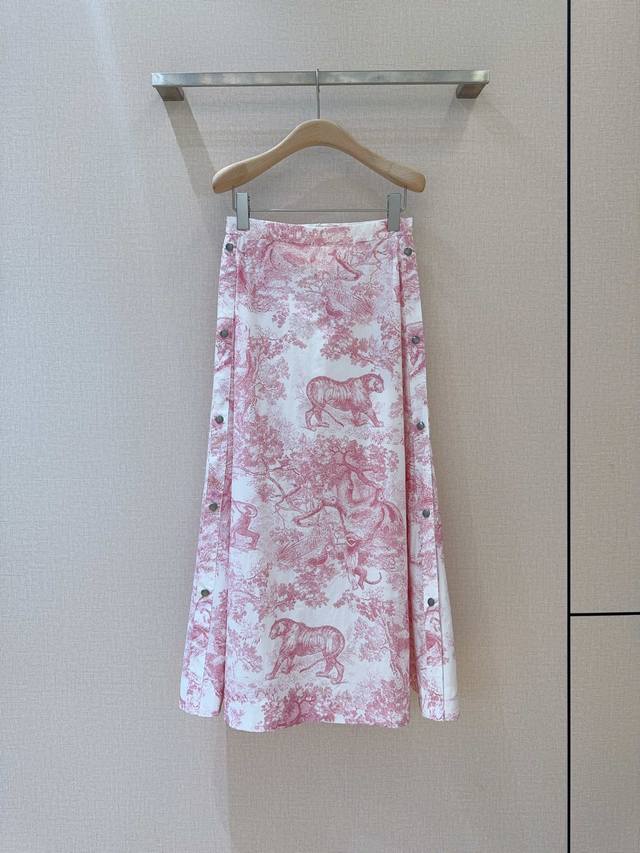 Dio*R New Midi Skirt High-Waisted Animal Jungle Print Midi Skirt Made of pure co