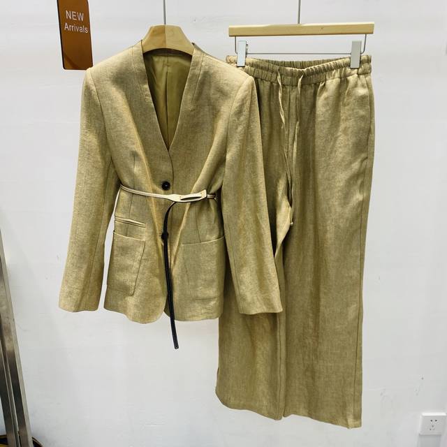 New Commuter Style Solid Color Linen Suit and Trousers Set with Belt Smlxl DDD