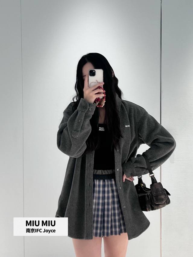 Miu25Fw Autumn/Winter New Style Lapel Wool Fleece Long Shirt Lapel Shirt Design