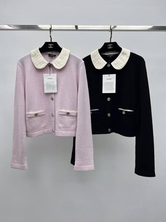 Chane* Cashmere Cardigan with Collar Trim 25B Detachable Trim Collar Knit Cardig