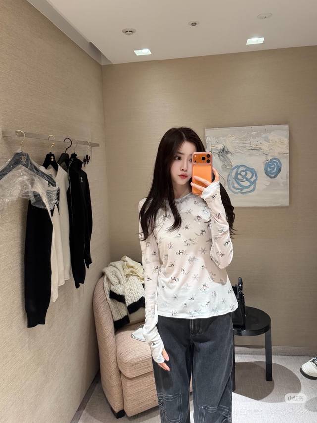 Chane* New Custom Lightweight Sheer Ski Pattern Logo Print, Bow Decoration, Back