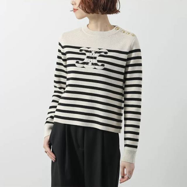 Celin* New High-End Custom Classic Arc de Triomphe Logo One-Shoulder Button-Down