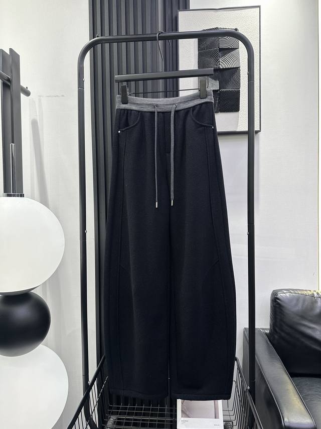 Mm6 Popular style, color-blocked ribbed elastic waistband, fleece-lined Tencel d