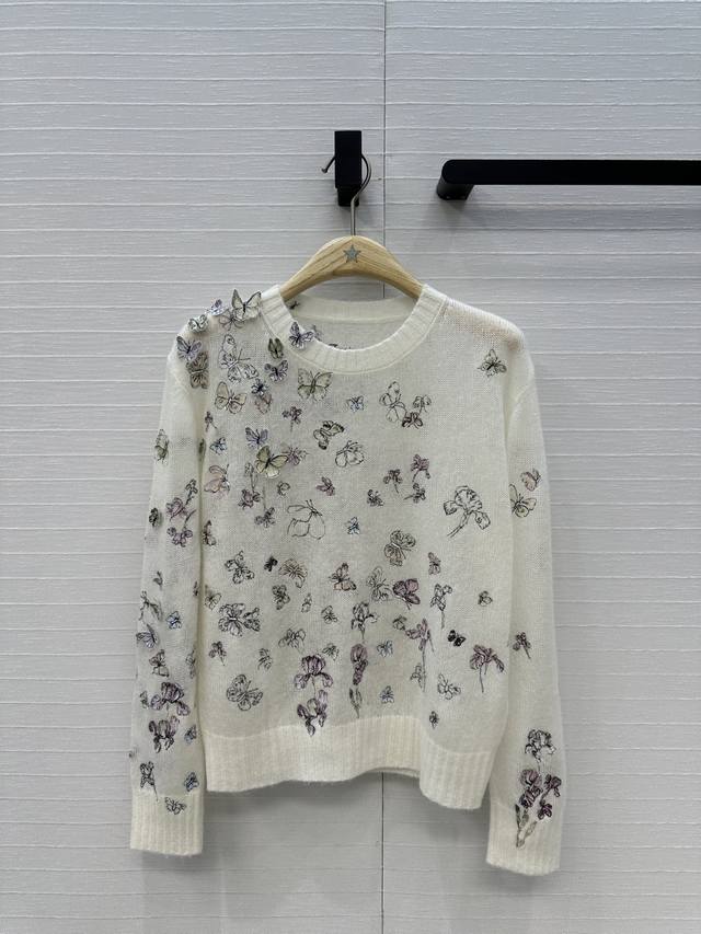 High-Quality Dio* New Arrival: Fully Embroidered Cashmere Knit Sweater! Superb