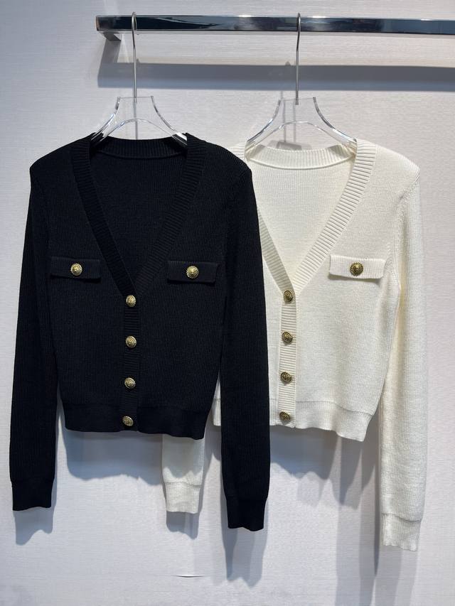 2025 Autumn/Winter New Gold Button Jacquard V-Neck Wool Cardigan, Fashionable an