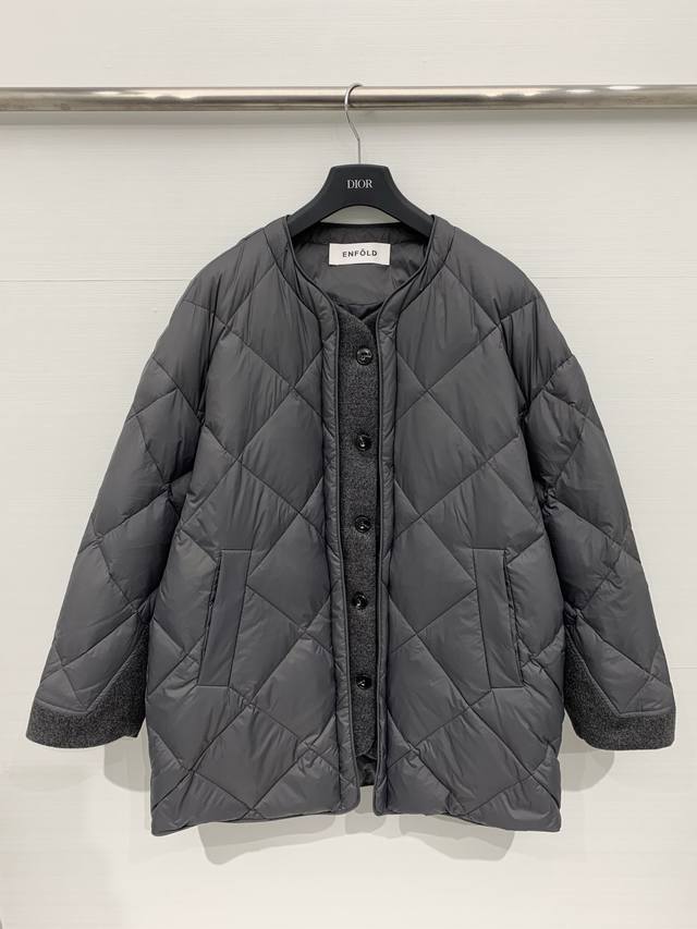 Enfold 2025 Autumn/Winter New Gray-Apricot Diamond Pattern Lightweight Down Jack