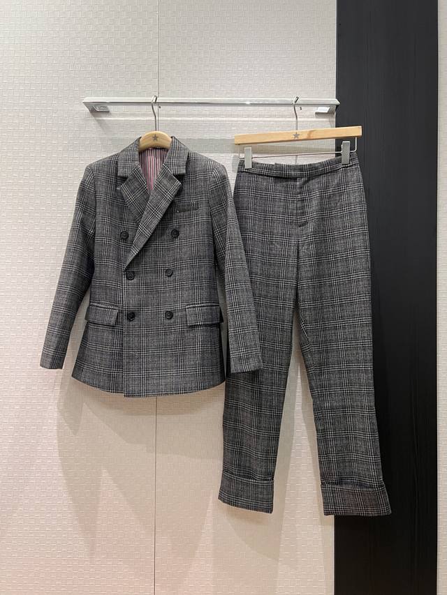 New Arrival: Retro Plaid Double-Breasted Wool Suit Jacket with Classic Red, Whi