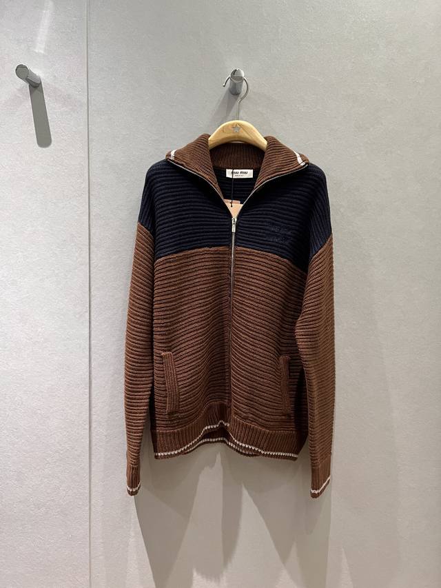 New Zhao Jinmai same style color-blocked striped knit cashmere cardigan jacket