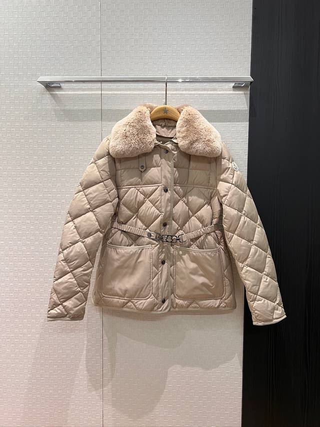 Autumn/Winter New Moncler Fur Collar Two-Way Design Elastic Waist Belt Decorati