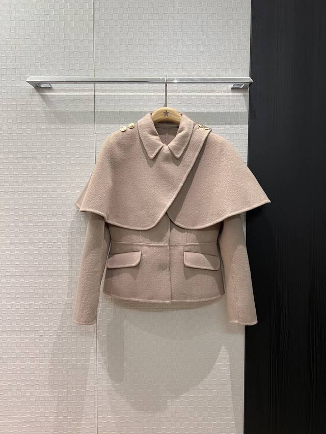 New Lp Two-Piece Design Shawl-Decorated Wool Coat with Slim Waist, Cape Shawl, D