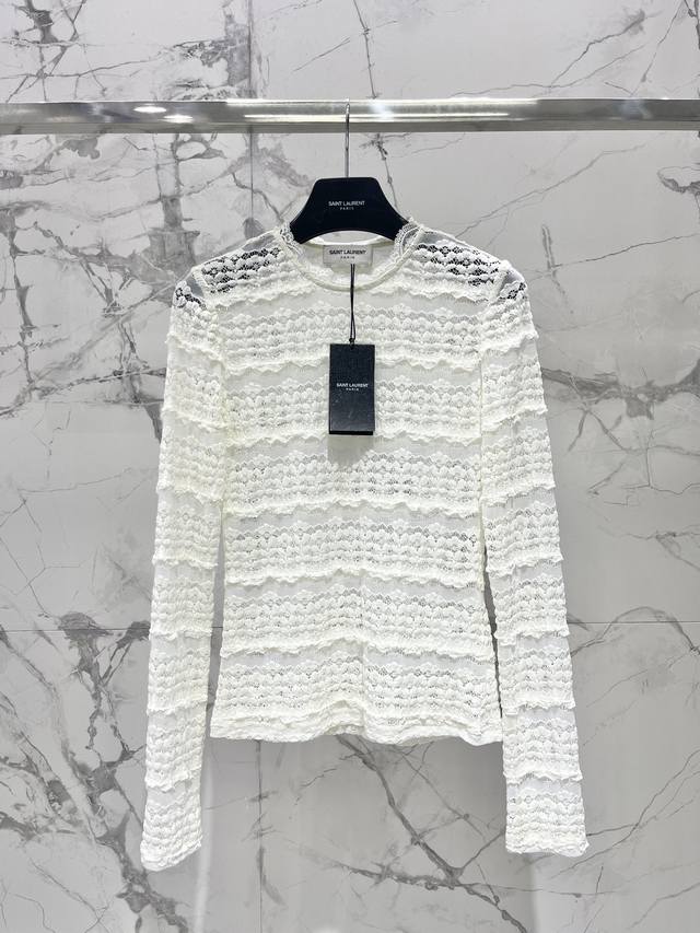 Saint Laurent Autumn/Winter New Lace Long-Sleeved Base Layer Top High-Quality L