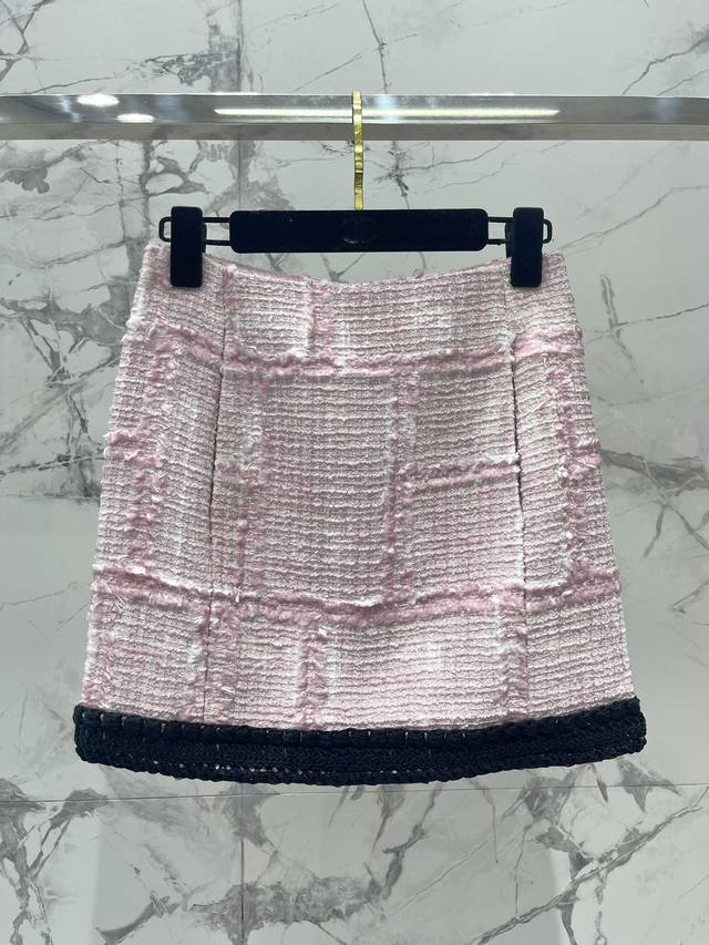 New Chanel Pink Color-Blocked Midi Skirt Celebrity Style Custom Fabric Distress