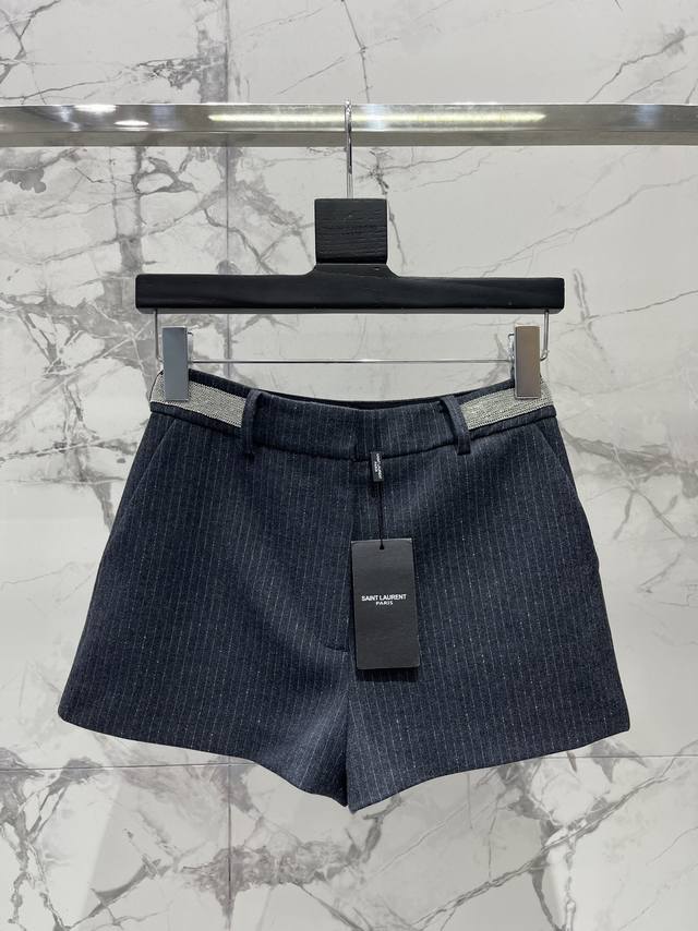 Saint Laurent New Grey Shimmering Shorts These shorts are made of grey shimmeri