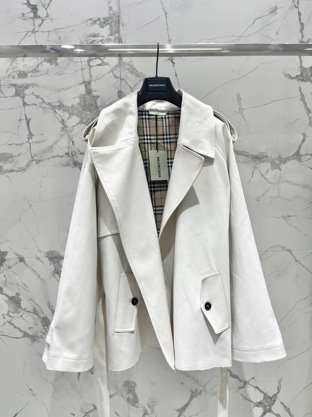 2025 Balenciaga Short Trench Coat with Frayed Edges Wearing this instantly makes