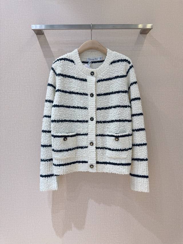 D Brand Striped Knit Cardigan (New Arrival) Made from off-white and navy striped