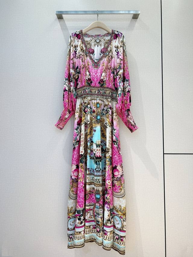 Camill*A Baroque Silk Print Dress French Tea Break Style ~ Classic Baroque pink