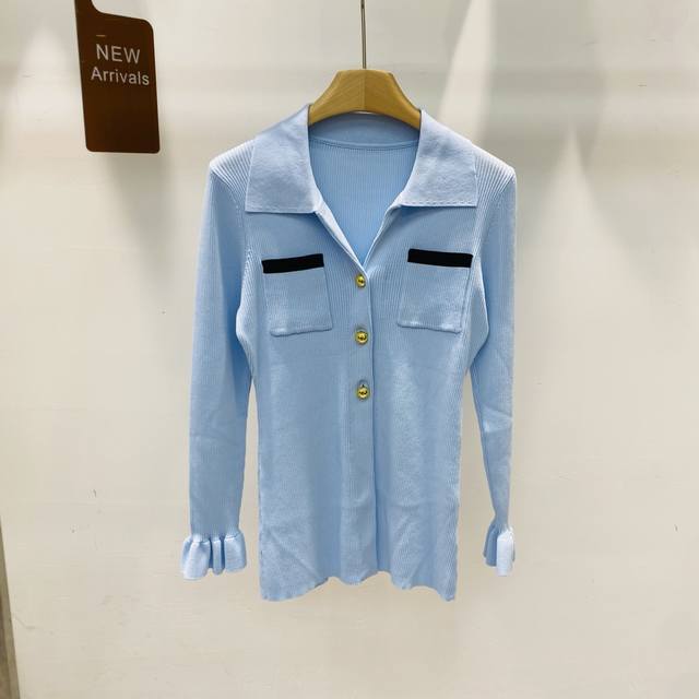 New Arrival [Song Zuer's Style] Self-Portrai* Misty Blue Knit Cardigan with Slit