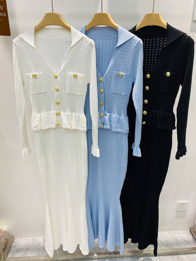 New Self-portrai*Elegant V-neck Faux Two-piece Hollow-out Knit Dress Smlxl DDD