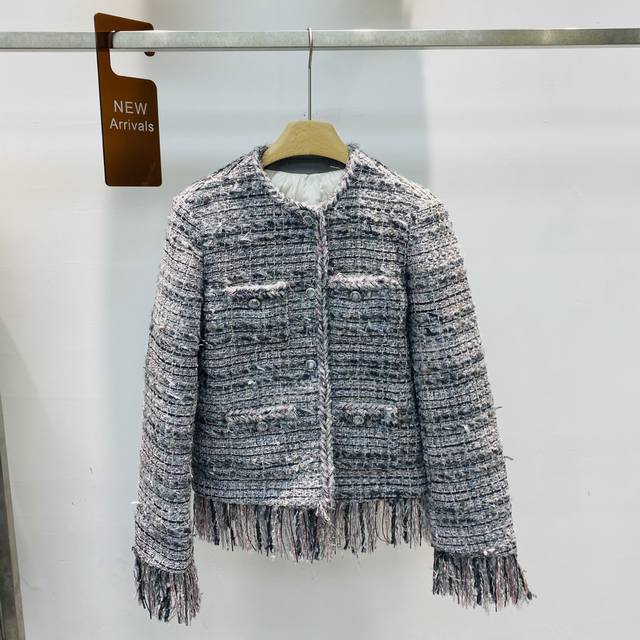 New French Retro Chanel Style Round Neck Single-Breasted Warm Down Jacket/Top Sm