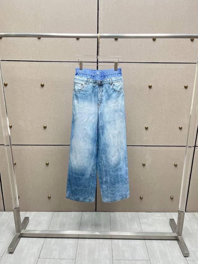 Double-waisted printed cotton trousers! Cotton reactive print Sml DDD