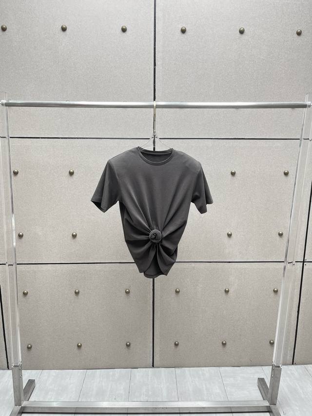 Knotted Floral Padded Shoulder T-Shirt! Silk and linen blend, dyed and washed f