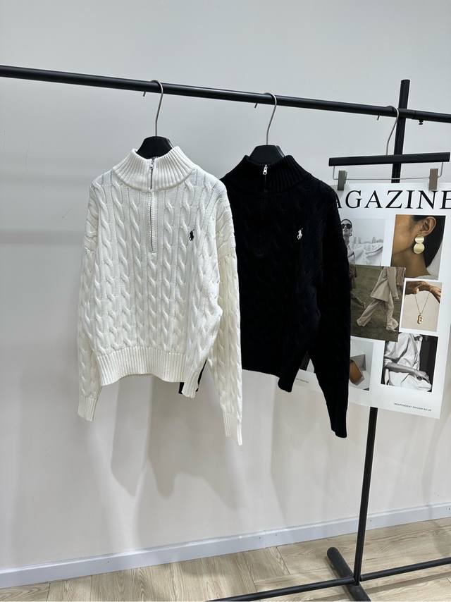 Ralph Lauren Half-Zip Cable Knit Stand Collar Sweater DDD, Fabric: 100% Cotton