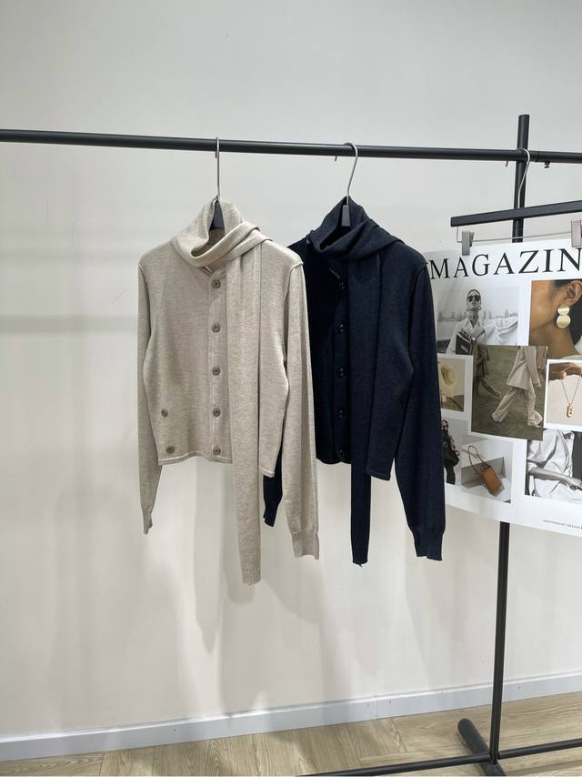 Lm Personalized Buttoned Scarf Cardigan DDD, Fabric: Tencel Wool Colors: Oatmeal