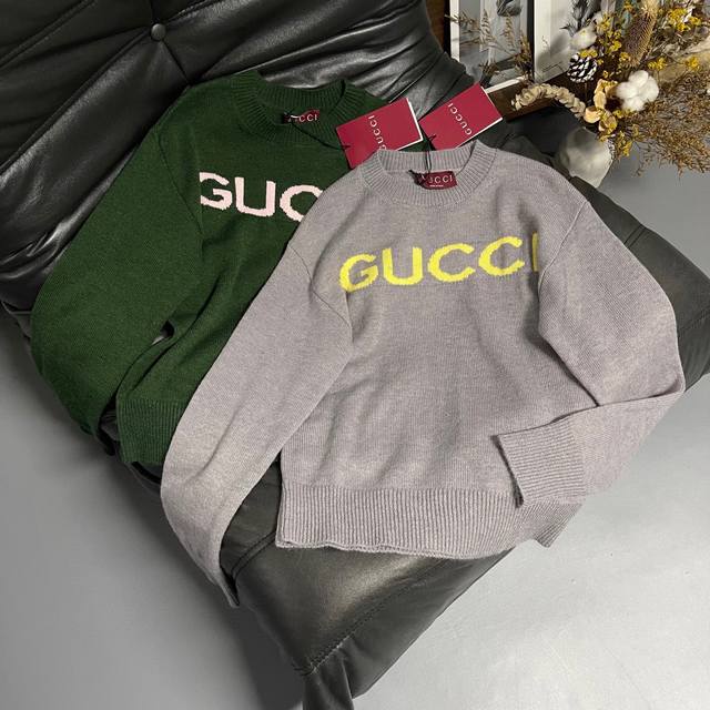 Gucc*25 Autumn/Winter New Sweater 3D Jacquard Lettering, Wool Material! Loose Fi