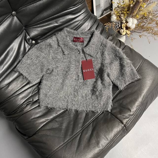 Gucc*25 New Short-Sleeve Top Mohair Short-Sleeve Top Exudes Sophisticated Lazine