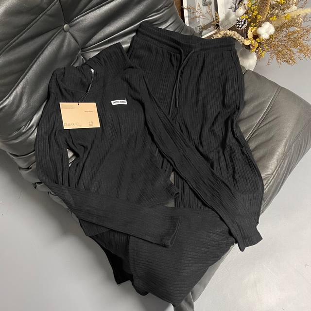 Miumiu 25 New Set Ribbed Knit Top and Jogger Pants, the fabric is soft and drape