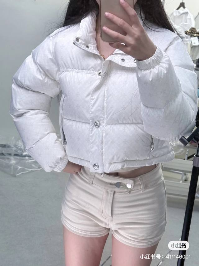 25 All-over cross print sexy down jacket, high-waisted short style, petite, stan