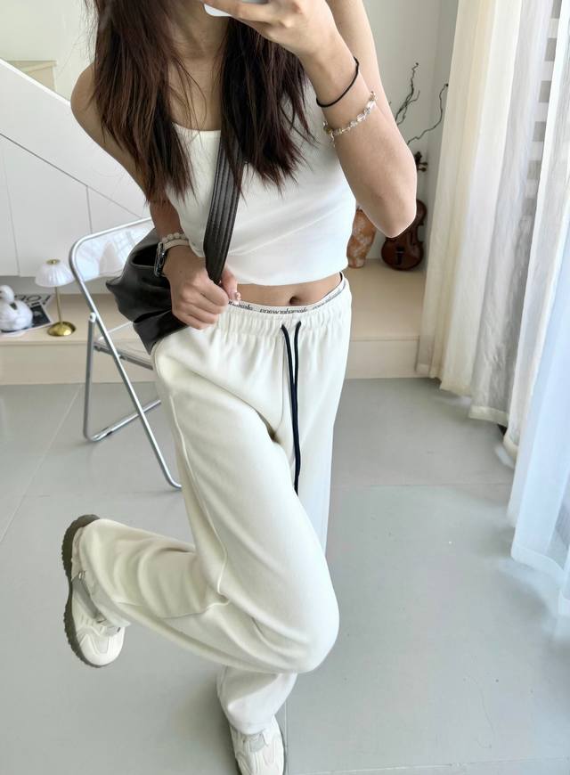Da Wang Double Waist Casual Pants 2025 Autumn/Winter New Style Fleece Composite