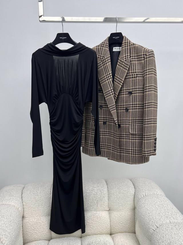 Saint Lauren* Plaid Suit Jacket Set Autumn/Winter Prince of Wales Plaid Wool Sui