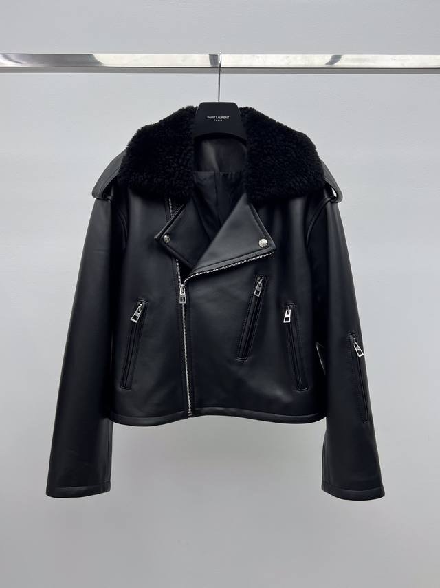 Loew* Fur-Collar Leather Jacket Made from 100% imported lambskin Short biker sty
