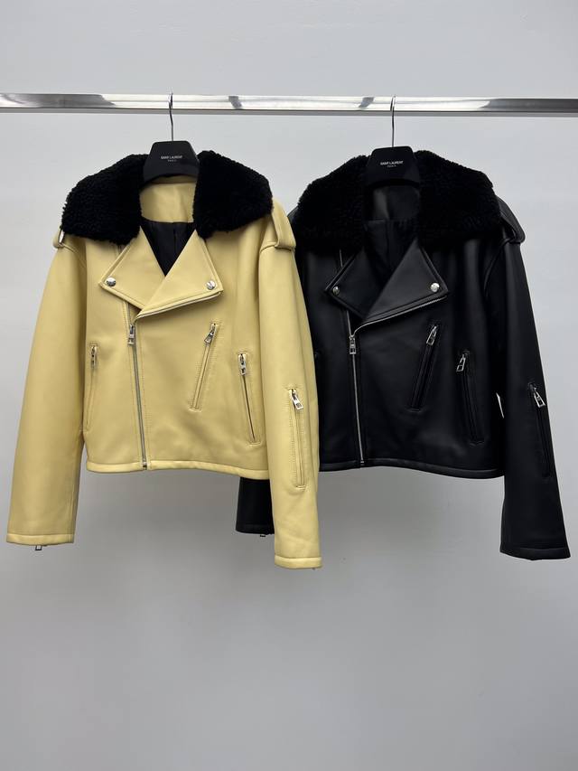Loew* Fur-Collar Leather Jacket Made from 100% imported lambskin Short biker sty