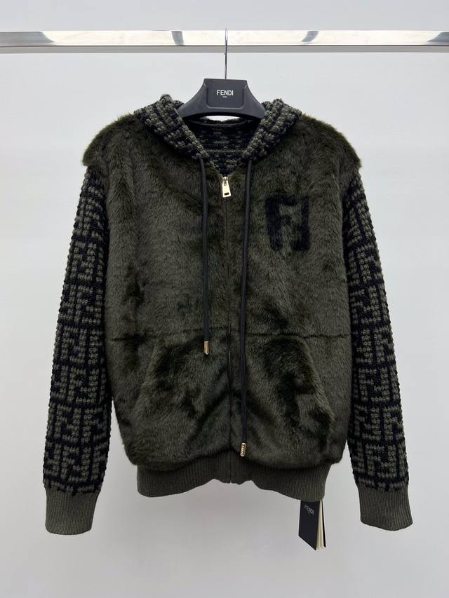 Fend* Fur-trimmed Jacket Zippered Bomber Jacket Cashmere knit fabric trim on hoo