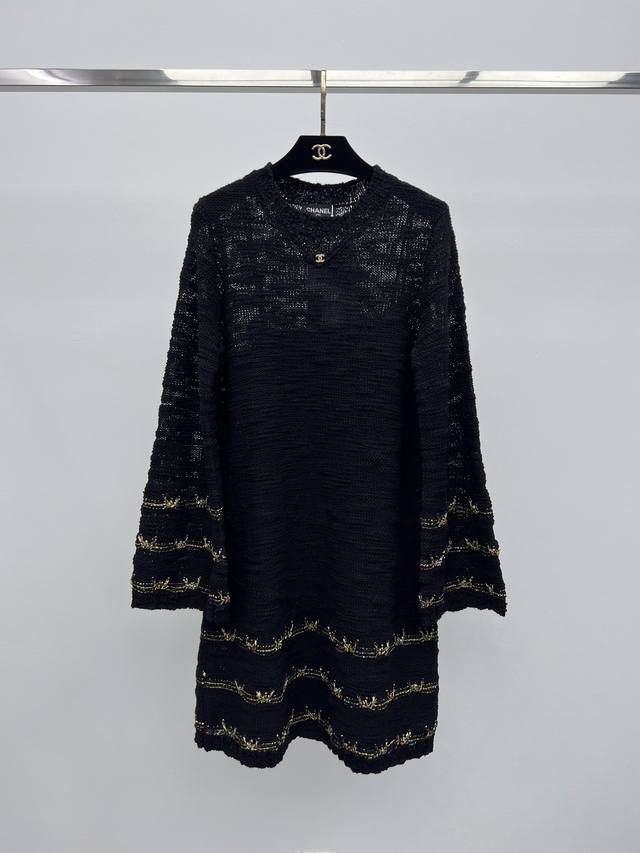 Chane* Gold Thread Embroidered Knit Dress 25A M