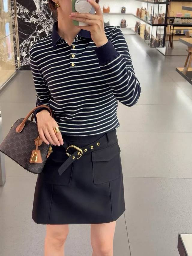 Original Ce.....2025 Autumn/Winter Color-Blocked Striped Knitted Long-Sleeved T