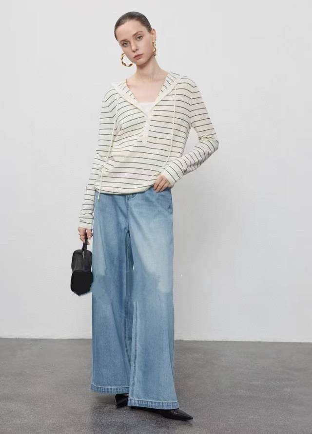 Original YSL 2025 Early Autumn New Fashion Classic Striped Drawstring Half-Butt