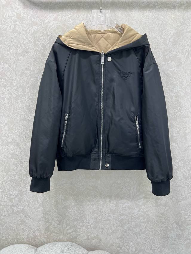 prad* 2025 Autumn/Winter New Triangular Logo Diamond Quilted Reversible Hooded C