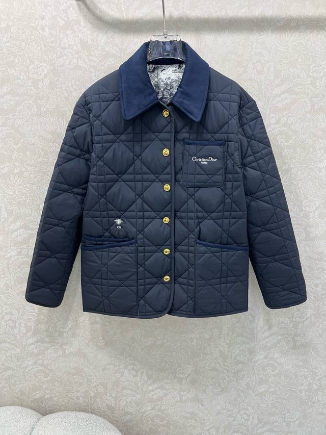 Dio* 2025 Autumn/Winter New Color-Blocked Collar Dior Cannage Stitched Cotton Co