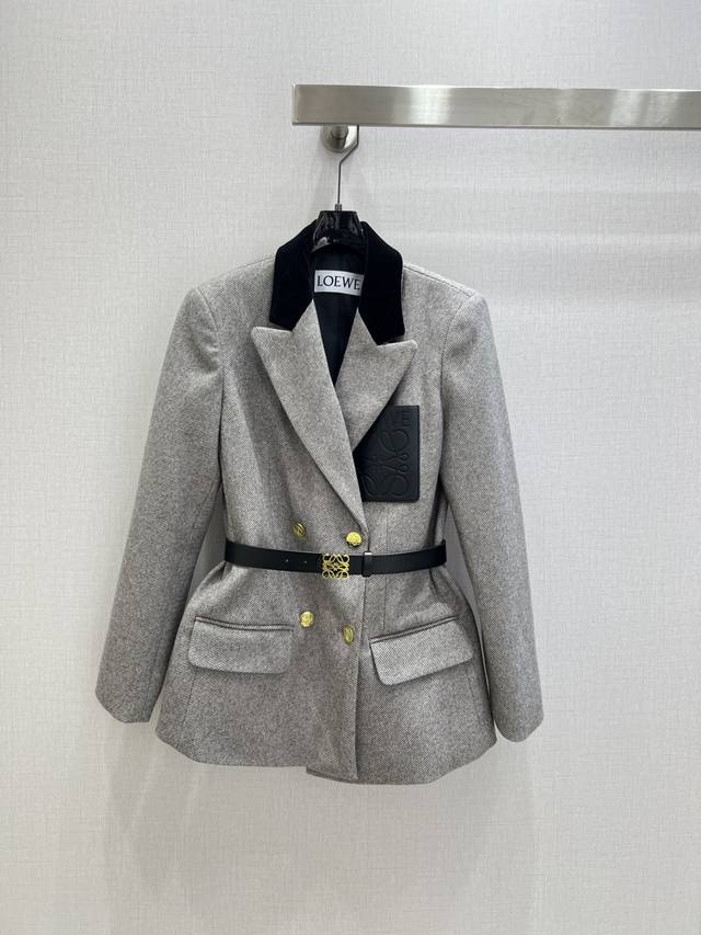 Highly recommend Loe*2025 Autumn/Winter New Color-Blocked Lapel Belt Suit Jacke