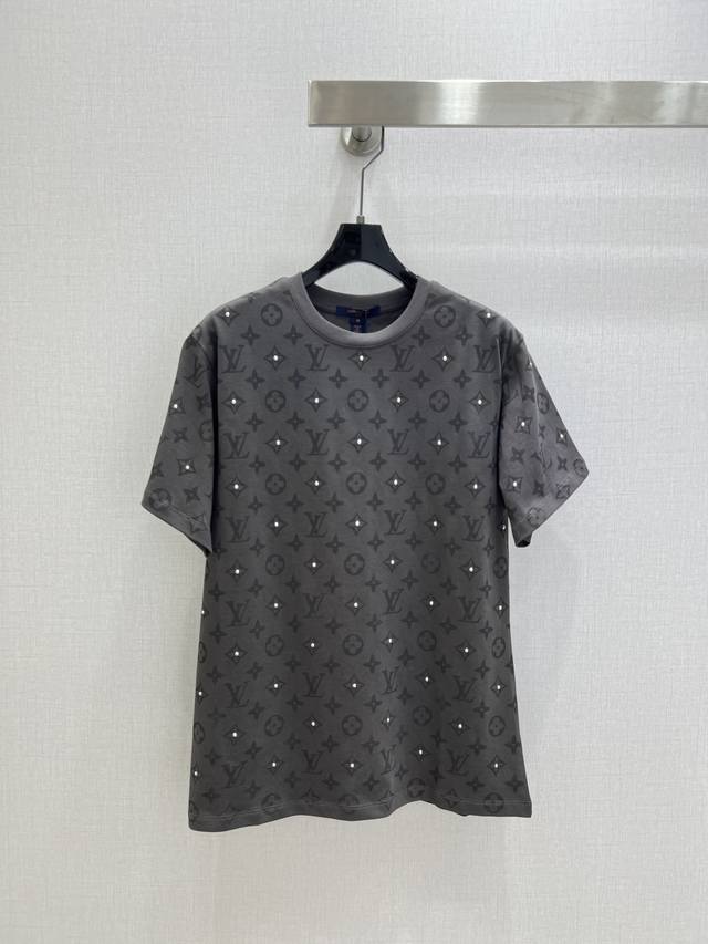 Highly recommend Lv*2025 Autumn/Winter New Round Neck Studded Print Short-Sleev