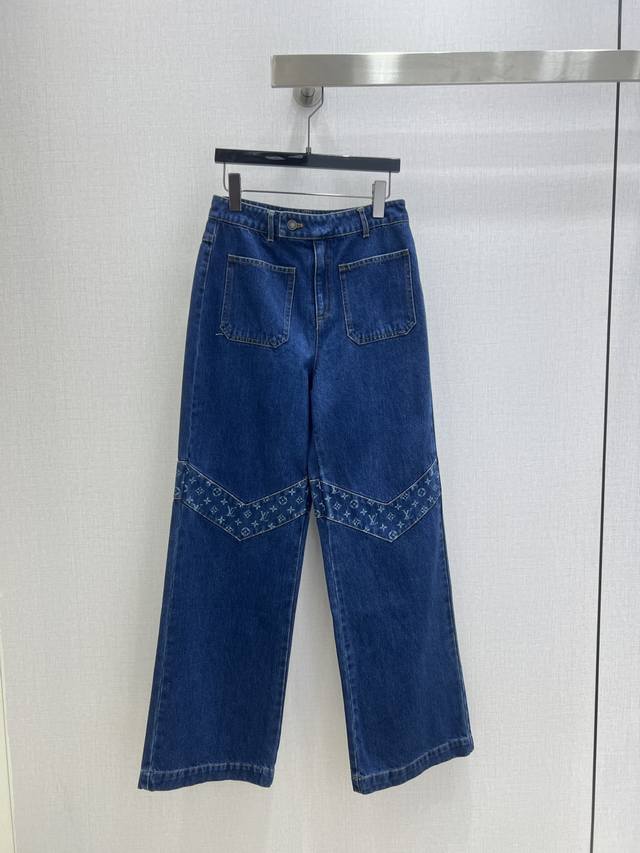 Highly Recommend Lv*2025 Autumn/Winter New Laser-Patchwork Straight Leg Denim P